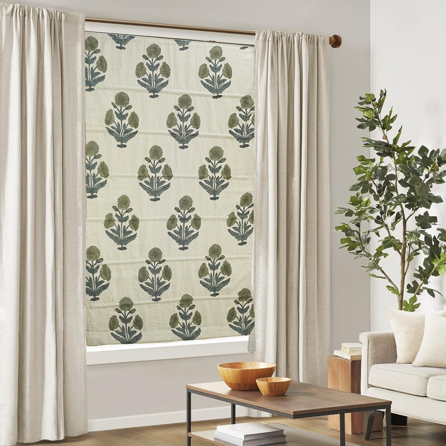 Pure Linen Block Print Roman Shade -Badshah