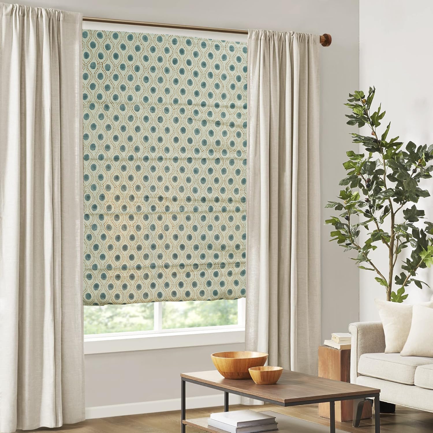 Pure Linen Block Print Roman Shade -Raajbhog