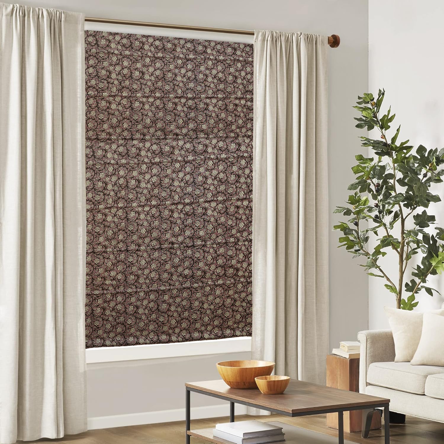 Pure Linen Floral Blackout Shade For Room-Amritvela