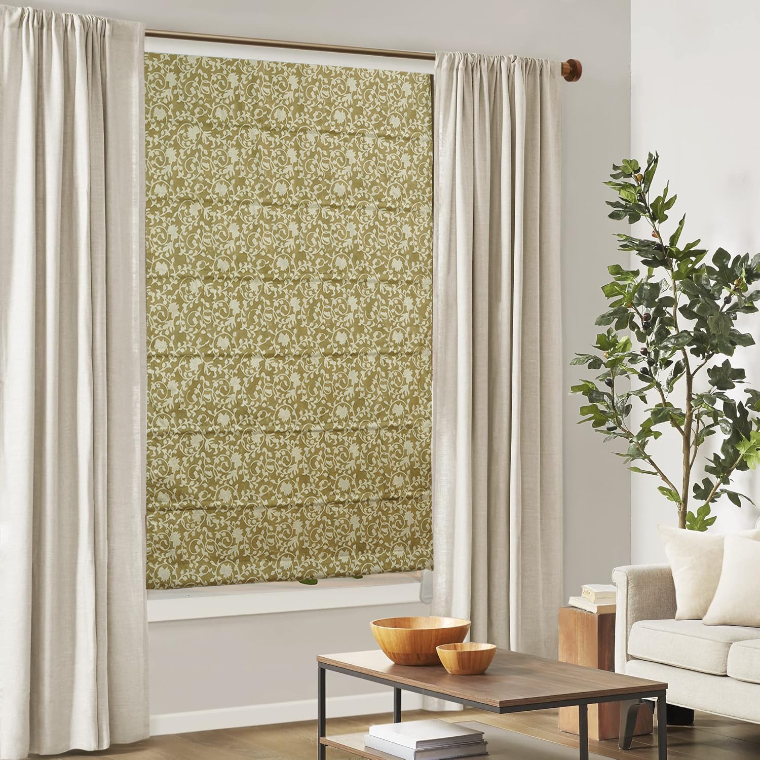 Pure Linen Block Print Roman Shade -Devdas