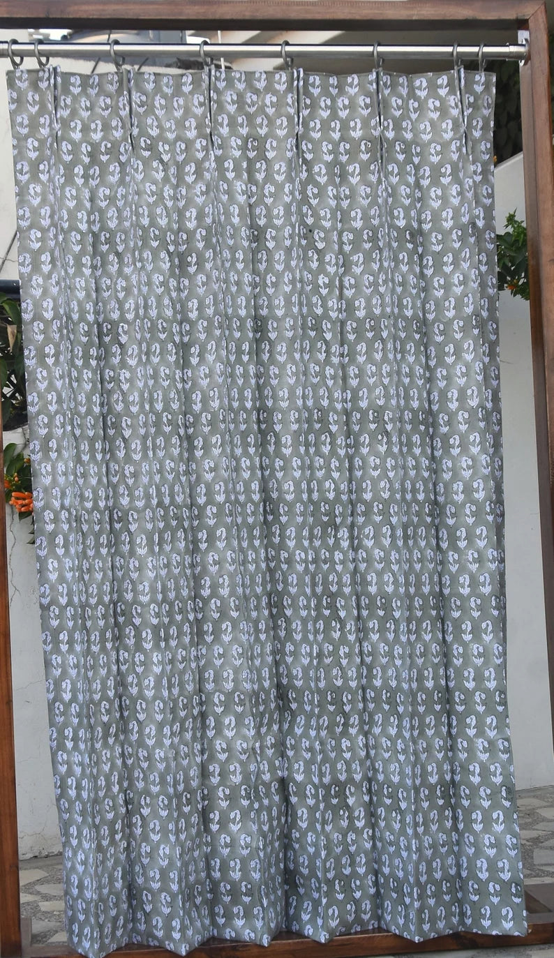 Pure White Linen Artisanal Block Print Curtain-Superstar