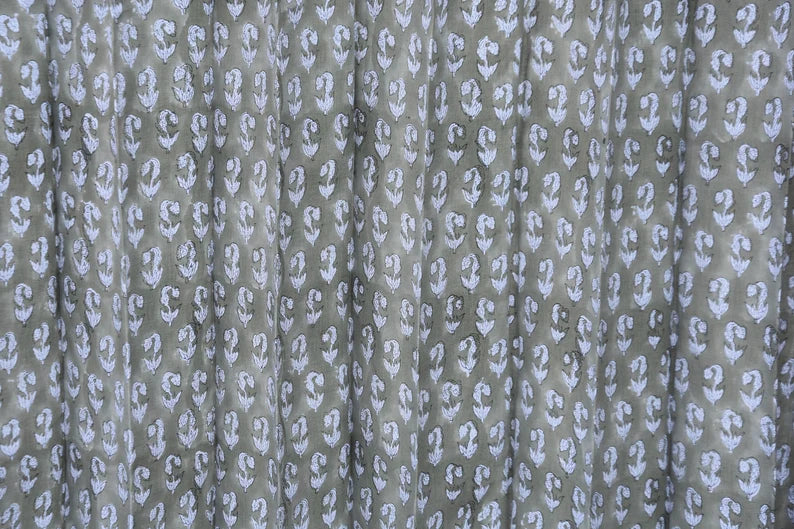 Pure White Linen Artisanal Block Print Curtain-Superstar