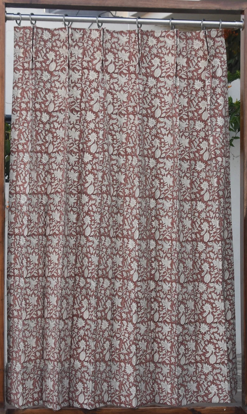 Duck Canvas Handmade Block Print Curtain-Manikarnika