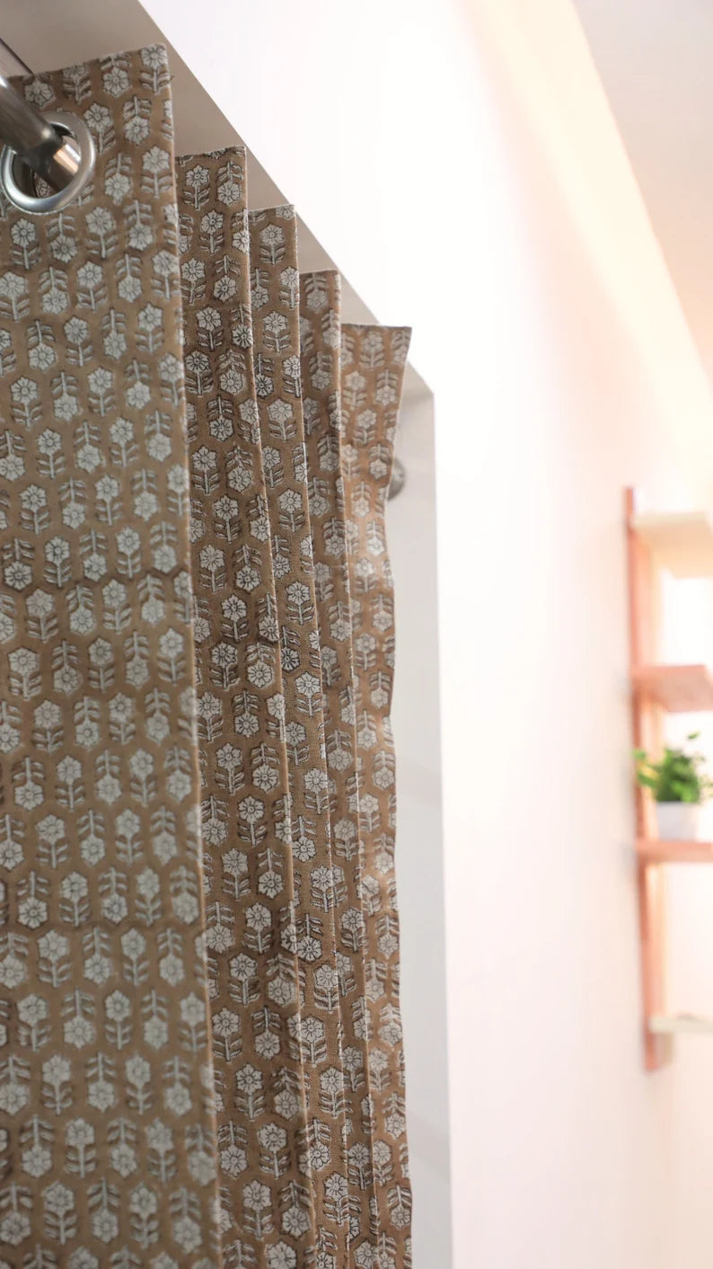 Pure Linen Exquisite Block Print Curtain-Tulsi Buti