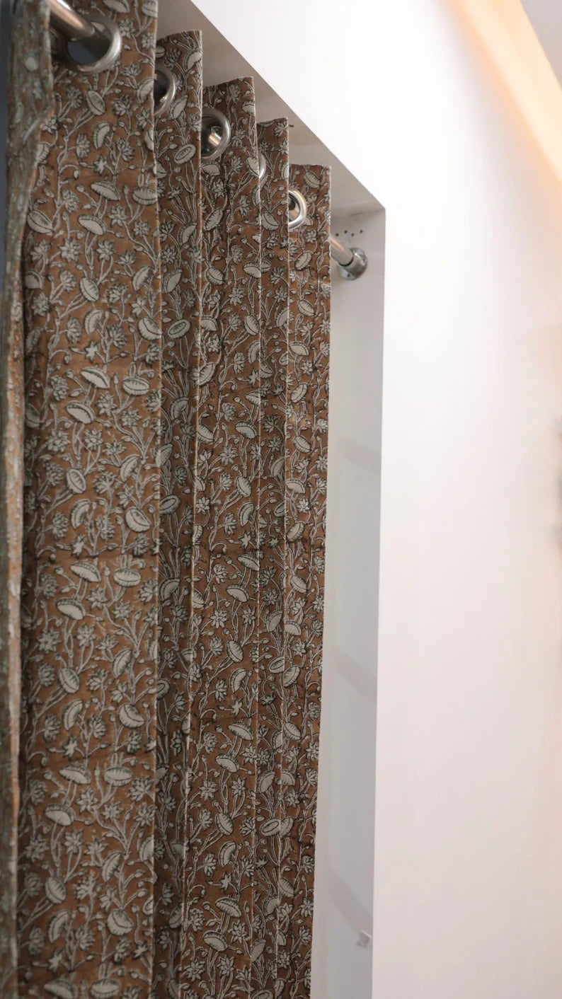 Pure Linen Bohemian Block Print Curtain-Pishta
