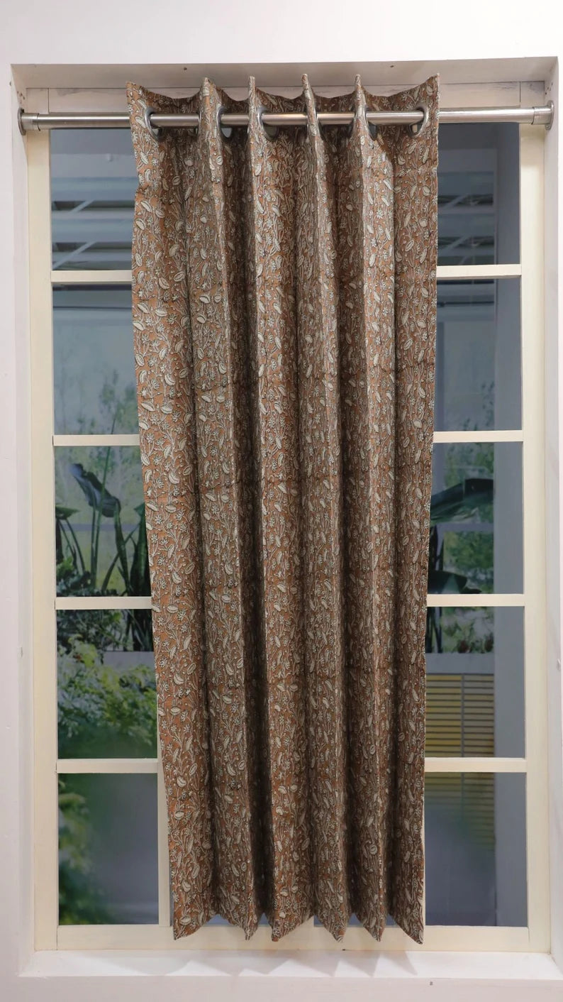 Pure Linen Bohemian Block Print Curtain-Pishta