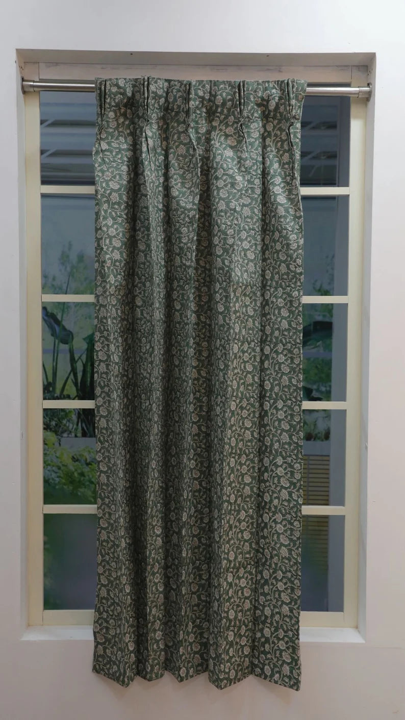 Pure Linen Block Print Window Curtains-Himachal