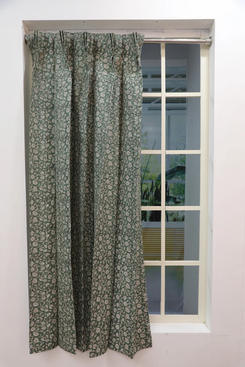 Pure Linen Block Print Window Curtains-Himachal