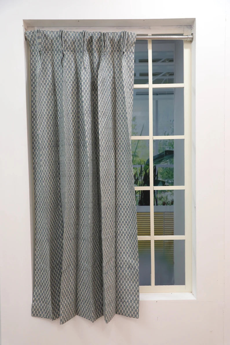 Pure Linen Decorative Block Print Curtain-Hariyali