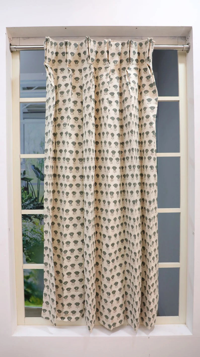 Thick cotton white Block Print Curtain -Kohinoor