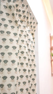 Thick cotton white Block Print Curtain -Kohinoor