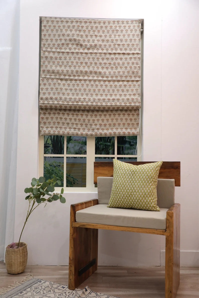 Pure Linen Block Print Roman Shade -Kohinoor