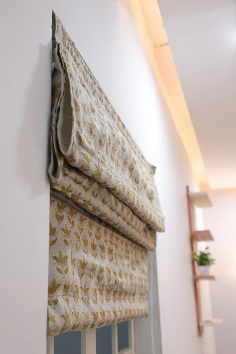 Pure Linen Premium Block Print Roman Shade-7 Patti