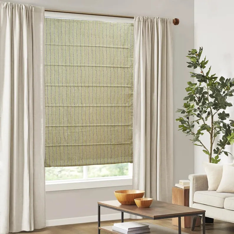 Pure Linen Premium Block Print Roman Shade-Ethnic Leheriya