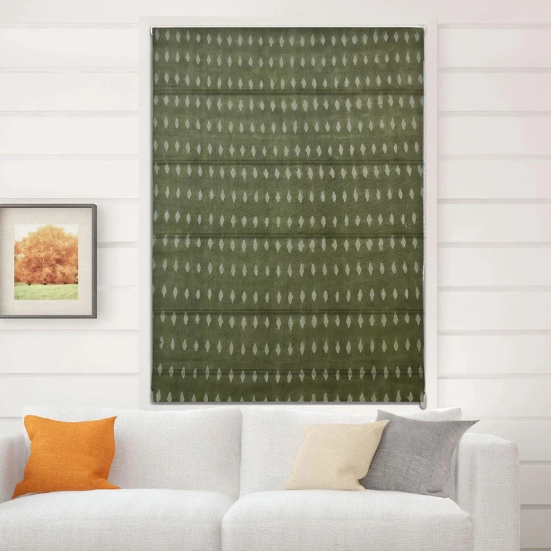 Thick Linen Block Print Roman Shade -Omji