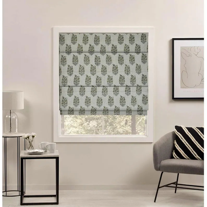 Thick Linen Block Print Roman Shade -HJARA