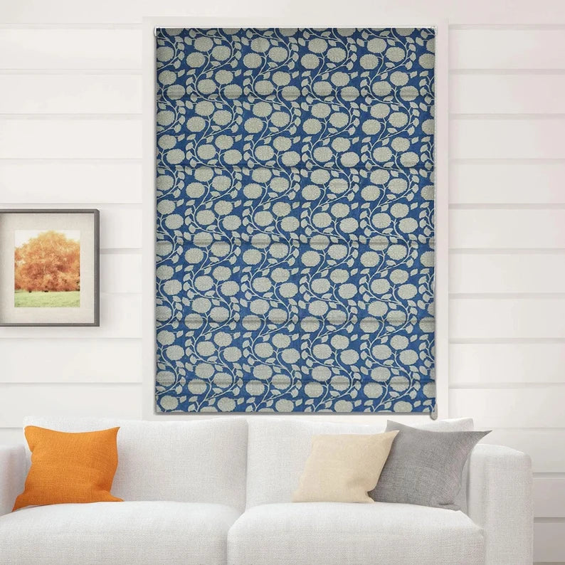 Thick Linen Block Print Roman Shade -SUDARSHAN