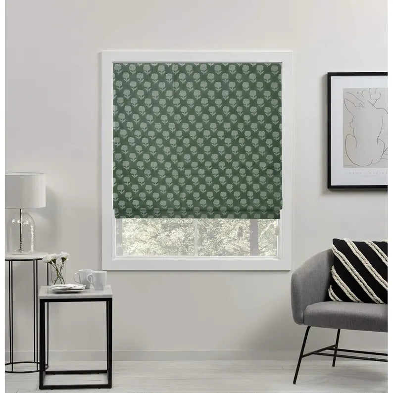 Pure Linen Block Print Blackout Window Blind-Rohini