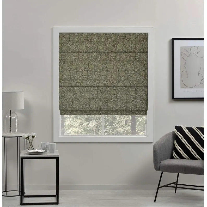 Thick Linen Block Print Roman Shade- Merakhi