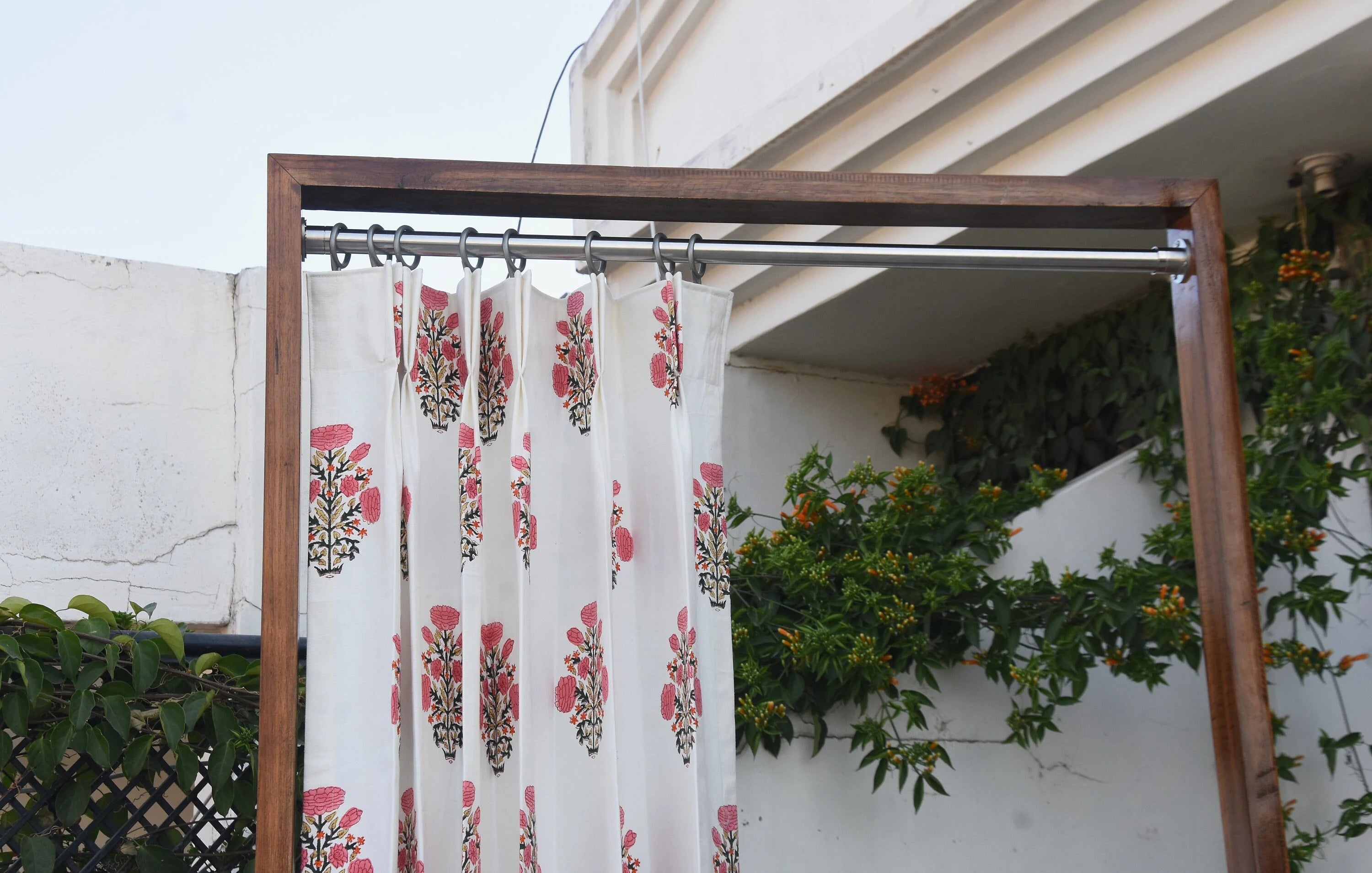 Thick cotton white Block Print Curtain -Swadesh