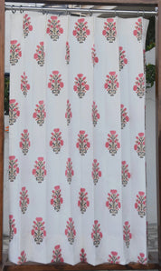 Thick cotton white Block Print Curtain -Swadesh