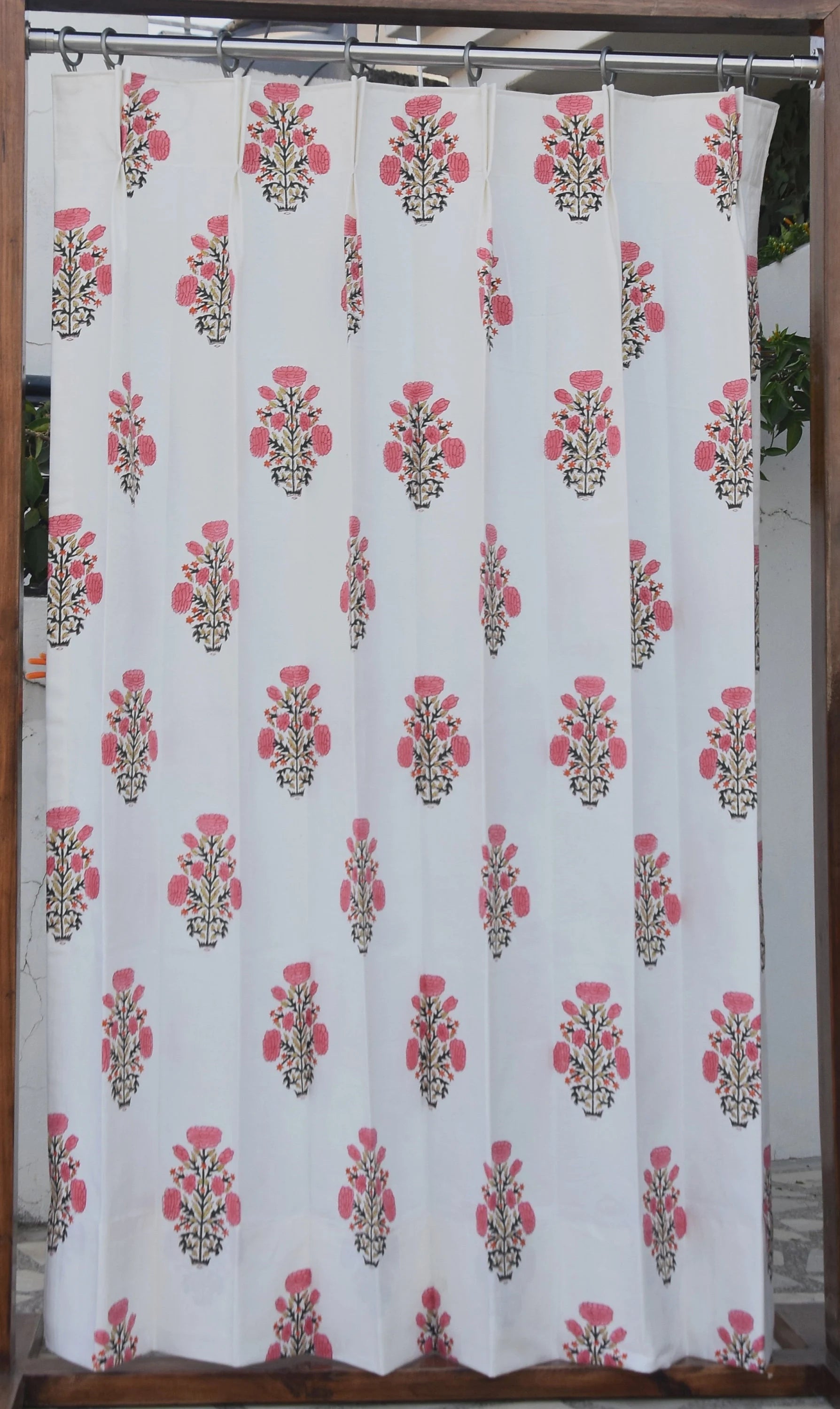 Thick cotton white Block Print Curtain -Swadesh