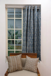 Pure Linen Artisanal Block Print Curtain-Neel Gagan