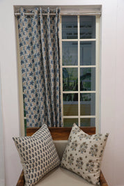 Off-White linen Modern Block Print Curtains-Pushp samhita