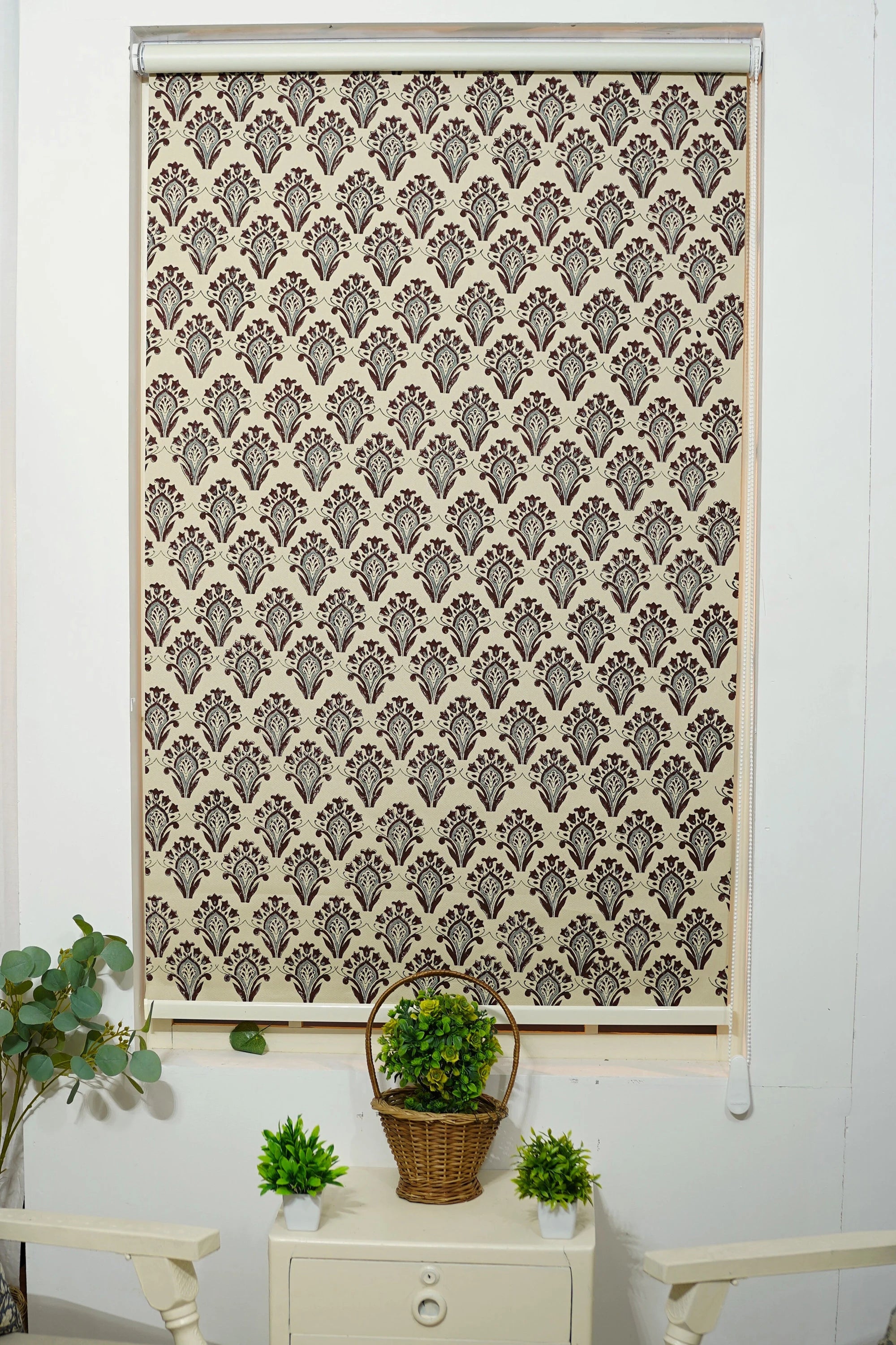 Block Print Roller Shade For Living Decor -Chimni